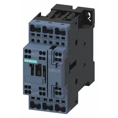 This Siemens non-reversing IEC contactor is rated for 38 A and features a 24V DC coil, 3 poles, and 3 normally open (NO) contacts. It uses spring-loaded wire termination for secure connections. Suitable for switching three-phase loads in motor control, lighting, and heating circuits.