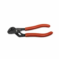 Groove joint pliers with flat jaws and V-style design. Overall length 5 in, 4 jaw positions, maximum jaw opening 3/4 in. Used for gripping and turning fasteners, fittings, and pipes in maintenance, plumbing, and mechanical work.