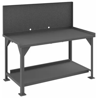 DURHAM MFG Workbench: Fixed Ht, Steel, 72 in x 30 in, 4,000 lb Overall Load Capacity - Workbenches with Pegboard Panels & Lower Shelves