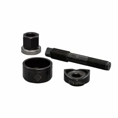 Round punch and die set for creating holes in sheet metal. Nominal size 2 29/32 in. Includes 2 in wrench. Copper construction. Used for electrical panel fabrication, junction box installation, and metal enclosure work.