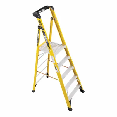 WERNER Platform Stepladder: 5 ft Ladder Size, Fiberglass, 375 lb Load Capacity - Rolling Podium Stepladders