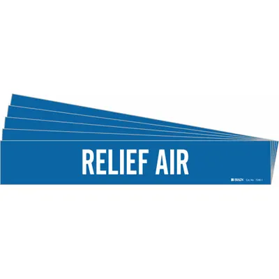 BRADY Pipe Marker: Relief Air, Blue, White, Fits 2 1/2 to 7 7/8 in Pipe O.D. - Relief Air Adhesive Pipe Markers