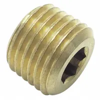 Threaded extreme-pressure instrumentation pipe fitting for sealing unused ports in high-pressure hydraulic or pneumatic systems. Made from C36000 brass with 2-inch BSPT threads, rated to 3,626 psi maximum operating pressure. Length: 31/32 in