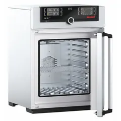 Mechanical forced-air convection oven with 1.9 cu ft capacity, 300°C max temperature, and 2000 W power. Operates on 115V AC with temperature uniformity of ±1.4°C and accuracy tolerance of ±0.1°C up to 99.9°C, ±0.5°C at 100°C and above. Used for drying, heating, aging tests, and sterilization in laboratory and industrial applications.