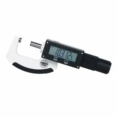 This IP65-rated digital outside micrometer measures outside diameters from 75 mm to 105 mm (2 19/20 in to 4 13/100 in) with 0.01 mm / 0.0005 in resolution and ±0.00016 in accuracy. It features SPC output for data transfer and is suited for machining and quality control in environments with coolant, debris, or moisture.