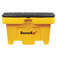 Rigid, stationary salt container with solid walls and included lid. Features 2-way fork entry and stacking capability for efficient storage and transport. Suitable for bulk storage of granular materials in industrial or municipal settings.