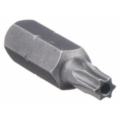 Set of five hex-shank Torx security bits with TR27 size, featuring a Security Torx® head for tamper-resistant fasteners. Made from S2 steel and impact rated for high-torque applications. Suitable for industrial assembly, maintenance, and repair tasks requiring secure fastening.