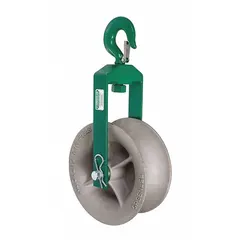 Steel cable pulling sheave assembly with 12 in diameter and 5 in sheave width. Supports maximum load of 8,000 lb. Compatible with models 6001, UT2, UT4, UT5, and UT8. Used for routing cables through conduits or trays in industrial and utility installations.