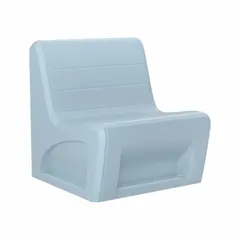This armless lounge chair features a blue gray polyethylene seat and is designed for floor mounting. It accommodates one person and is suitable for use in commercial waiting areas, lobbies, and break rooms.