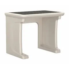 Floor-mount desk with a gray laminate top and polyethylene frame. Overall dimensions: 36 in wide, 24 in deep, 29 in high. Suitable for industrial or commercial office environments as a stable work surface.