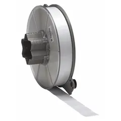 Rectangular flag label roll for wire and cable identification. White gloss polyester material resists abrasion and chemicals. Each label measures 1 in x 1 1/2 in and fits wire diameters from 0.06 in to 0.19 in. Compatible with A5500 printer series; requires SSR6006 ribbon.