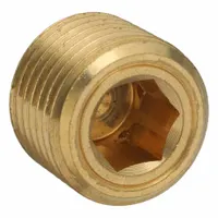 This threaded extreme-pressure instrumentation pipe fitting is made from C36000 brass with a 1/8 in NPT thread. It has a length of 5/16 in and a maximum operating pressure of 3,626 psi. Used to seal threaded ports in hydraulic and pneumatic circuits requiring a leak-proof closure