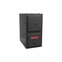 This GOODMAN downflow gas furnace delivers 100,000 BtuH heating capacity input and 2,000 cfm air flow with 96% AFUE efficiency. It is California Low NOx compliant and measures 34-1/2 in x 21 in x 28-3/4 in. Suitable for whole-house heating in residential downflow applications.
