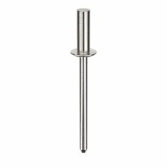 Domed-head blind rivet with 0.154" diameter, 1/2" body length, and 1 51/64" overall length. Designed for inch-system applications where only one-sided access is available. Suitable for fastening sheet metal and general assembly tasks. Supplied in a 500-piece pack.