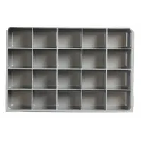 Gray insert for Large Compartmented Boxes, providing 20 fixed compartments each measuring 3-7/16 in x 2-27/32 in. Designed to organize small parts such as fasteners, fittings, and electronic components in industrial workshops and maintenance facilities. Compatible with DURHAM MFG model 123-95