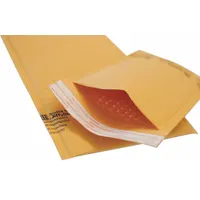 Paper bubble mailer with 3/16 in bubble lining for cushioning. Exterior size 9 1/2 in x 14 1/2 in, interior 9 3/8 in x 13 1/4 in. Includes tear strip for easy opening. Pack of 100. Suitable for shipping small, fragile items such as parts, electronics, or documents