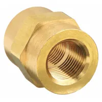 Brass straight pipe fitting with 1/8 in male and female connections, rated for 4,000 psi maximum operating pressure. Used in hydraulic and pneumatic systems for connecting two pipes of the same size in high-pressure instrumentation applications