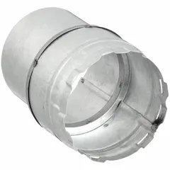 This zinc-coated steel adapter connects a Category I vent system to an appliance, transitioning from a 4 1/2-inch inlet to a 4-inch outlet. It features a snap-lock connection and is 6 inches long. Typical use includes residential and light commercial heating exhaust systems.
