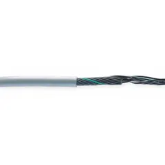 This unshielded PVC tray cable is designed for continuous flexing applications in exposed run environments. It features 7 conductors of 14 AWG with a gray jacket. Minimum bend radius factor is 5 x OD for fixed installation and 7.5 x OD for flexible use. Suitable for use in cable carriers or drag chains where repeated bending occurs.