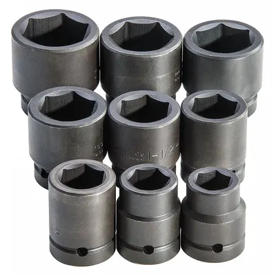 PROTO Impact Socket Set: 1 in Drive Size, Small Set (0-50 pieces) Set Size, 9 Pieces - SAE Impact Socket Sets
