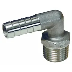 This 303 stainless steel rigid barbed hose fitting is designed for multipurpose air, water, and chemical transfer applications. It features a hose barb x NPT connection with male x male gender and a hex nipple grip type, providing a secure joint for connecting 1/2 in hose to threaded equipment in industrial fluid handling systems.