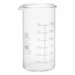 Tall Form Glass Beaker, 200 mL, Type I Borosilicate Glass, Colorless