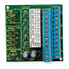 Remote relay module for fire alarm systems. Body dimensions: 3.37 in height, 2.75 in width, 1.5 in depth. Compatible with Edwards Signaling model E-FSC1004R. Used for remote control and monitoring of alarm signals.