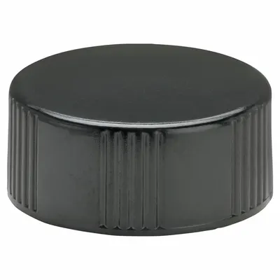 WHEATON Cap: 27 mm Dia, Black, Phenolic, Rubber, 24-400 mm Screw Closure Size, Autoclavable - Screw On Caps