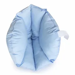 Cotton/polyester pillow designed to support the knee and heel, helping to relieve pressure and improve positioning during rest or recovery. Measures 21 1/4 inches in length and 10 1/2 inches in width, with an 11.2 oz fill weight. Suitable for use in healthcare, home care, or post-surgery support.