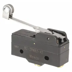 Roller-lever snap-action switch from the BZ series with 1NO/1NC contact configuration. Rated 15 A at 125 to 480 V AC, with screw electrical connection. Used for limit sensing, position detection, and automation control.