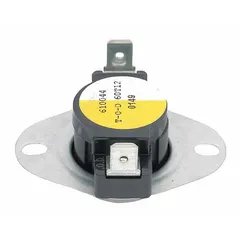 Surface-mount fan control with SPST switch, auto reset operation. Closes on temperature rise at 110°F and opens at 90°F. Rated for 120V AC. Used to cycle fans in HVAC systems based on temperature.