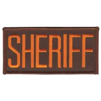 HEROS PRIDE Embroidered Patch: Sheriff, 4 in x 2 in, Brown/Gold, Plastic, Sew-On, Chest (MPN 5727)