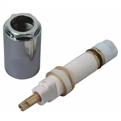 This faucet valve stem is a replacement part for Mixet-series bathtub and shower faucet valves. It includes a post-1968 stem with retainer Missat-C. Used to repair or restore water flow control in residential or commercial plumbing systems.