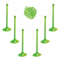 Solid-Color Plastic Chain Barrier System, Safety Green, 50 ft Chain, 6 Posts