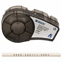 This continuous sleeve label roll cartridge is designed for on-demand wire and cable identification. The 1/4 in polyolefin sleeve in white matte finish accommodates 16 AWG to 22 AWG wire gauge. It is compatible with the M210-LAB printer series for industrial marking applications.
