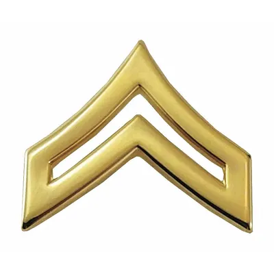 HEROS PRIDE Metal Rank Insignia: CPL. Chevron, 1 in, Gold, Metal, Clutch Pin, Rank Insignia - Metallic Insignia