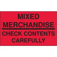 Instructional Handling Label: Mixed Merch., Check Contents, 3 in x 5 in, Red, 500 PK