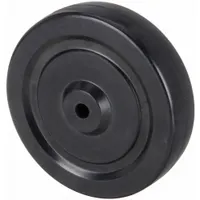 Solid rubber wheel with a 5-inch diameter and 1-1/4-inch width, featuring a black rubber core and tread. Rated for 175 lb load capacity. Suitable for light-duty carts, dollies, and equipment requiring quiet, floor-protective mobility on hard surfaces
