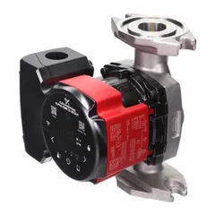 This Grundfos intelligent inline circulator pump is designed for potable water systems. It delivers 7 gpm at a maximum head of 10 ft, with a 115V AC power supply. The pump features stainless steel construction and flange connections, and includes a volute. Suitable for circulating water in residential or commercial plumbing loops.