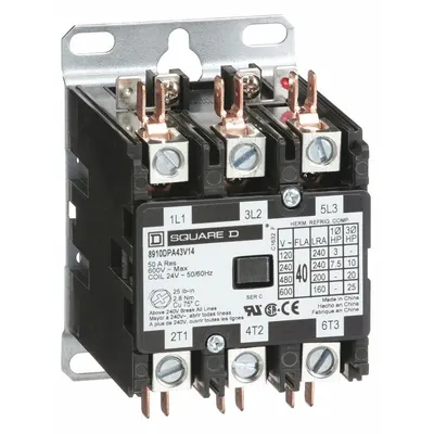 SQUARE D Definite Purpose Magnetic Contactor: 3 Poles, 24V AC, 40 A - Non-Reversing Definite Purpose Contactors