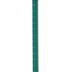 This 28-inch by 1-inch steel post features a green epoxy-coated finish and antimicrobial resistance, suitable for wet environments. The split-sleeve design allows for easy assembly in wire shelving systems. Leveling feet are not included. Used as vertical support in storage applications where moisture and hygiene are considerations.