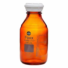 Safety Coated Wide Mouth Round Glass Lab Bottles, 500 mL, GL45, Amber, 4-Pack