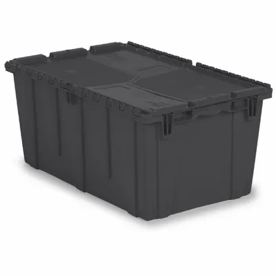 ORBIS Attached Lid Tote: 18 gal, 26 7/8 in x 17 in x 12 1/8 in, Black Body, Black Lid - Colored Attached-Lid Totes with Two-Piece Lids