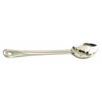 Stainless steel serving spoon with an 11-inch overall length and a silver finish. Suitable for basting and serving tasks in commercial or home kitchens, providing reach for deep pots. Not NSF certified