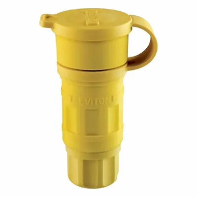 LEVITON Straight Blade Connector: 7-15R, 277V AC, 15 A, 2 Pole, 3 Wire, Yellow (MPN 15W34) - Watertight Connectors