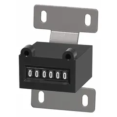 Analog electromechanical counter with base mounting, operating on 115 V AC. CE certified. Suitable for counting cycles, events, or production totals in industrial machinery and process control systems.