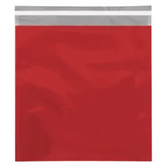 Red glamour mailer measuring 10 3/4x13" with a usable width of 10 3/4 in. Includes a tear strip for easy opening. Pack of 250. Suitable for mailing documents or small items requiring a distinctive appearance.