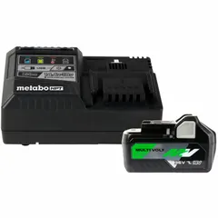 This starter kit includes two MultiVolt batteries (4 Ah and 8 Ah) and a charger. The batteries are compatible with the Metabo CAS platform, supporting 18 V and 36 V tools. Suitable for powering cordless tools in construction, fabrication, and maintenance tasks such as drilling, cutting, and fastening.