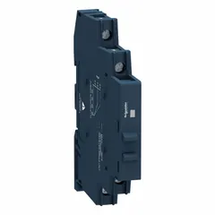 DIN-rail mounted solid state relay with SCR output, Form A (SPST-NO) switch configuration. AC output rated 24 to 280V AC, maximum 6 A without heat sink. Input current 3.5 to 8.5 mA. Screw clamp terminals, finger-safe design. Suitable for switching AC loads in industrial control panels and automation systems.