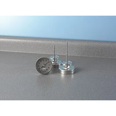 REOTEMP Sanitary Dial Thermometer: 0°F to 100°F, +/- 2% Full Scale Accuracy - Side- & Bottom-Mount Fixed-Angle Sanitary Clamp Dial Thermometers